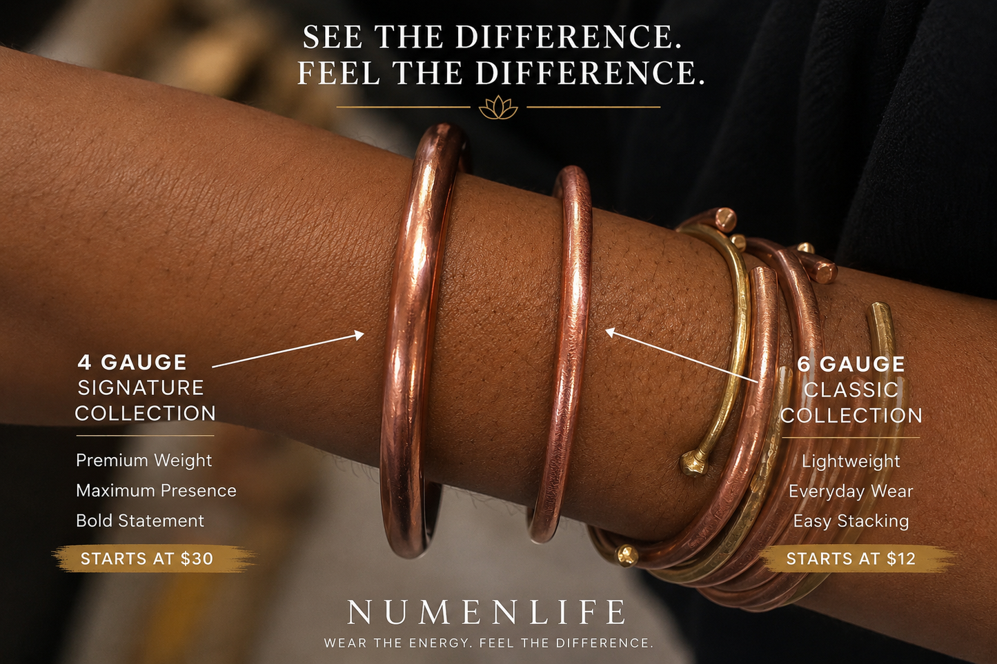 NumenLife Signature Heavy Copper Bangles | 4-Gauge Pure Copper